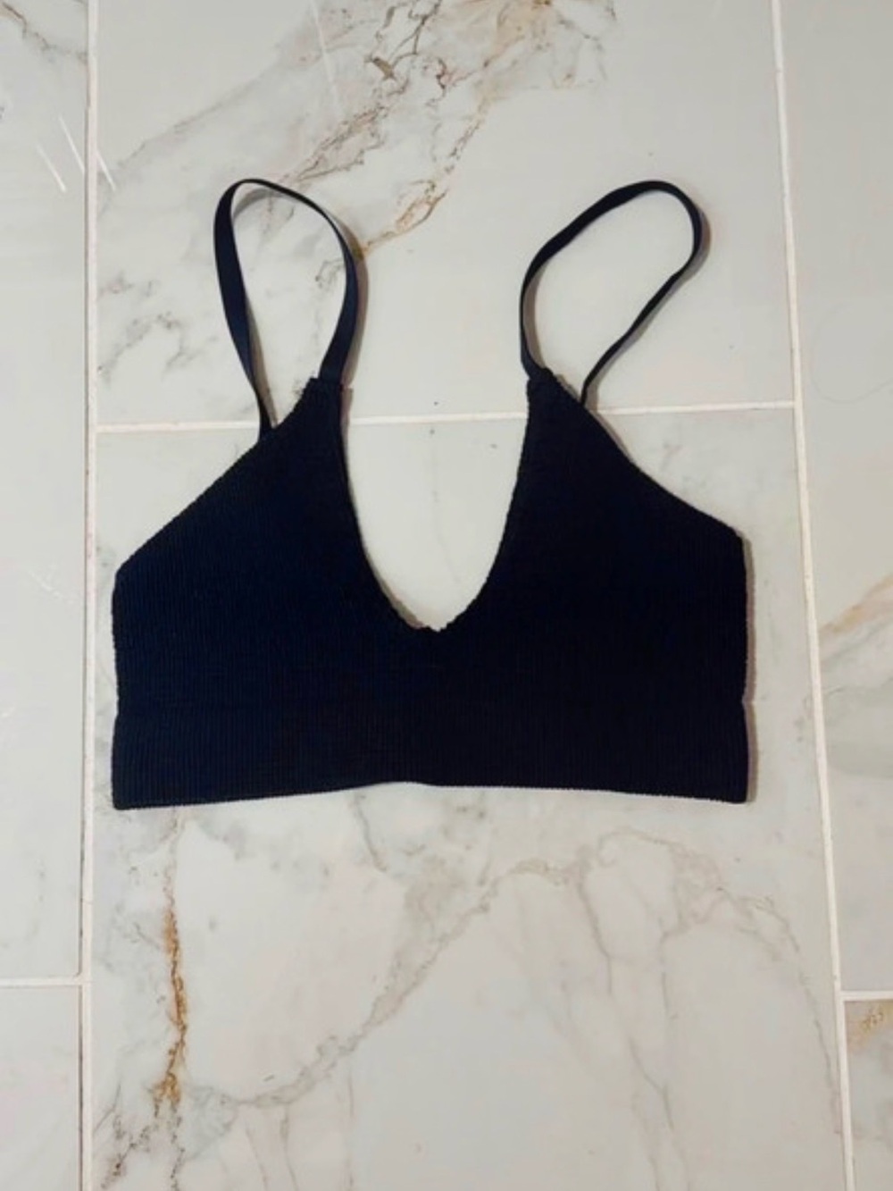 Free People Black Ribbed V-Plunge Bralette